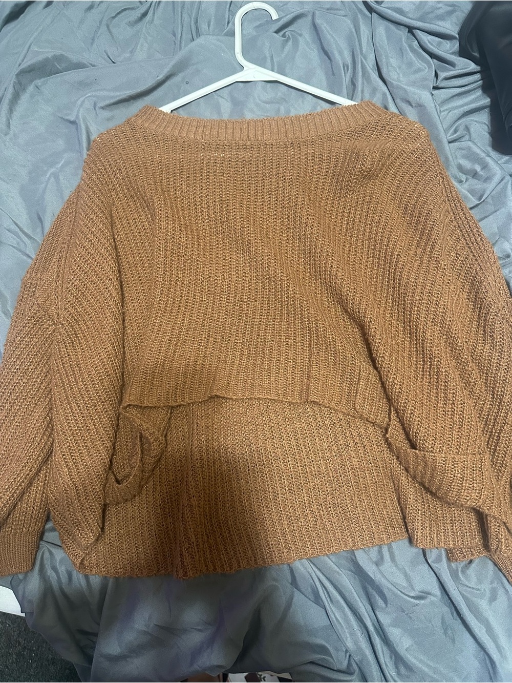 POL Oversized Chunky Knit Cropped Sweater - Brown